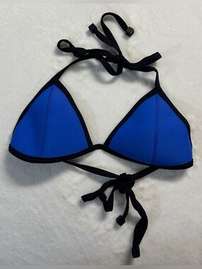 TRIANGL women's blue black triangle string bikini top, S.